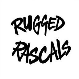 A perfect circular shape filled with striking black graffiti letters spelling 'Rugged Rascals'