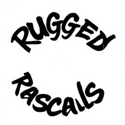 A perfect circular shape filled with striking black graffiti letters spelling 'Rugged Rascals'