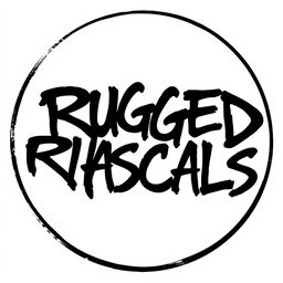 A perfect circular shape filled with striking black graffiti letters spelling 'Rugged Rascals'