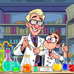 A vibrant illustration of a fictional scene featuring Sidney Farber, a distinguished medical researcher and doctor, in a laboratory setting