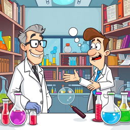 A vibrant illustration of a fictional scene featuring Sidney Farber, a distinguished medical researcher and doctor, in a laboratory setting