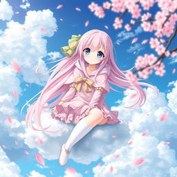 A stunning anime girl, known as a waifu, with long flowing pastel pink hair and bright blue eyes, wearing a cute and stylish outfit with a frilly skirt and oversized hoodie