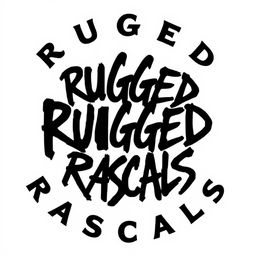 A perfect circular shape filled with bold black graffiti letters spelling 'Rugged Rascals'