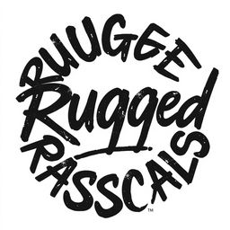 A perfect circular shape filled with bold black graffiti letters spelling 'Rugged Rascals'