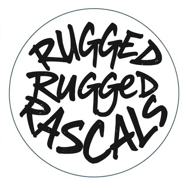 A perfect circular shape filled with bold black graffiti letters spelling 'Rugged Rascals'