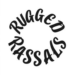 A perfect circle shape made up of the words "Rugged Rascals" in bold Stussy script style font, entirely colored in black