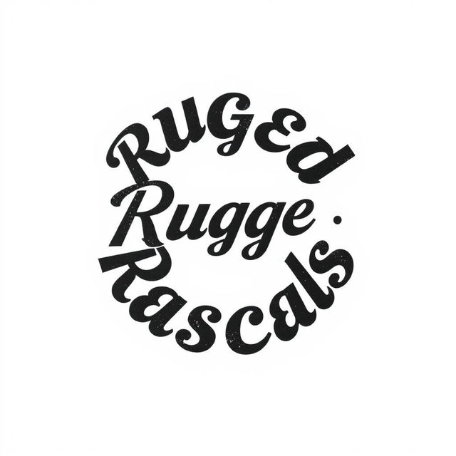 A perfect circle shape made up of the words "Rugged Rascals" in bold Stussy script style font, entirely colored in black
