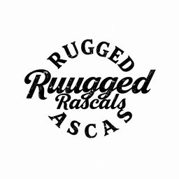 A perfect circle shape made up of the words "Rugged Rascals" in bold Stussy script style font, entirely colored in black