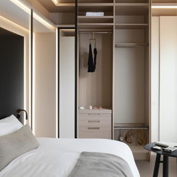 A sophisticated 14*15.5 ft bedroom, incorporating an ensuite bathroom, a walk-in closet, a conveniently positioned study table, and a stylish dressing table in its layout.