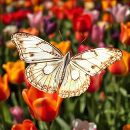 A majestic white barred emperor butterfly with wide wings adorned with vibrant, shimmering patterns visible under the sunlight