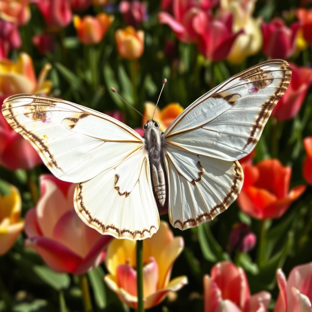 A majestic white barred emperor butterfly with wide wings adorned with vibrant, shimmering patterns visible under the sunlight