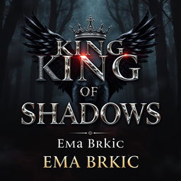 A visually striking book cover for 'King of Shadows', featuring the title prominently displayed in shiny metallic letters that reflect light, creating an eye-catching focal point