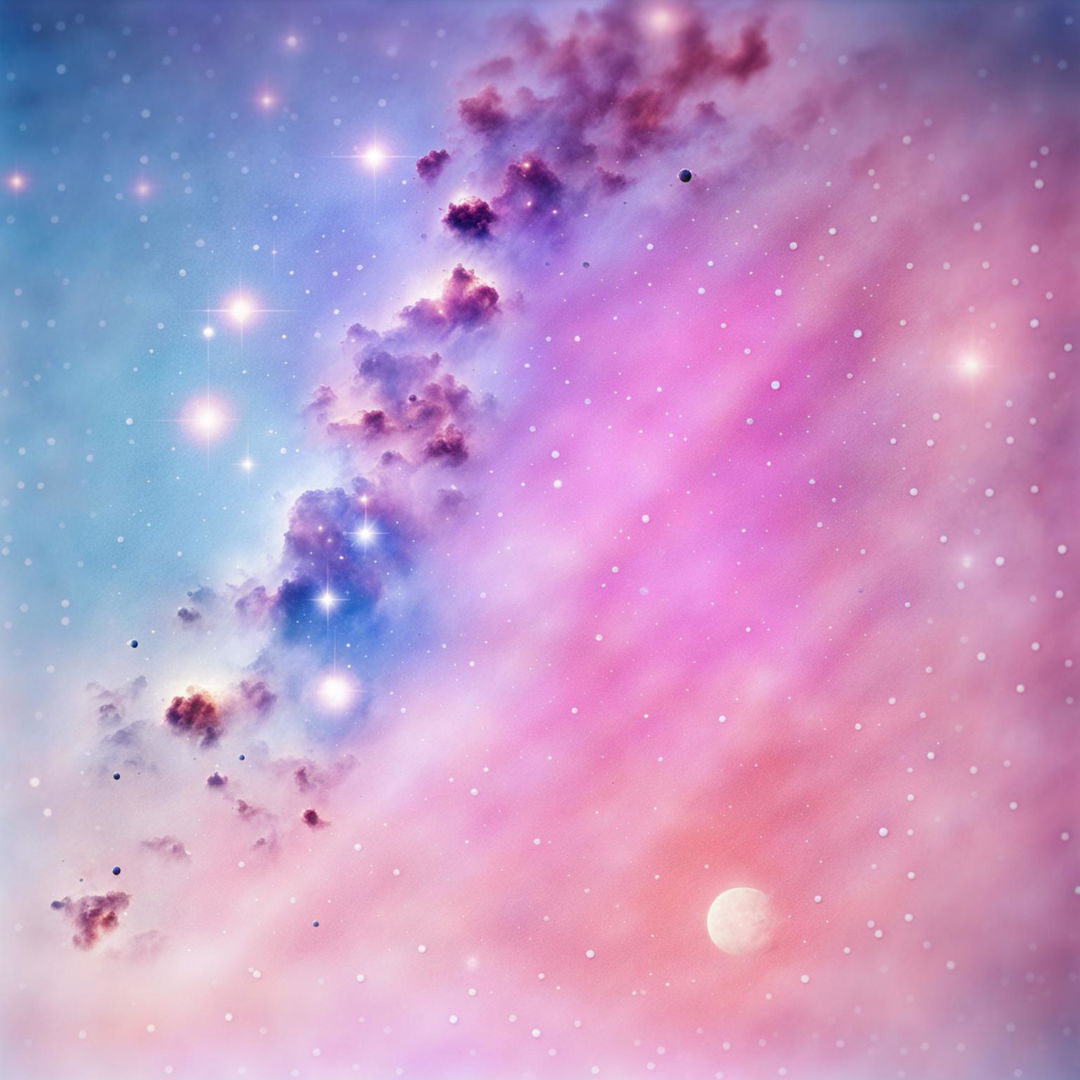 32k resolution digital art of cosmic space with pastel tint, vintage touch, inspired by Wes Anderson.