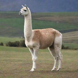 Updated image: a llama standing sideways, captured from a distance