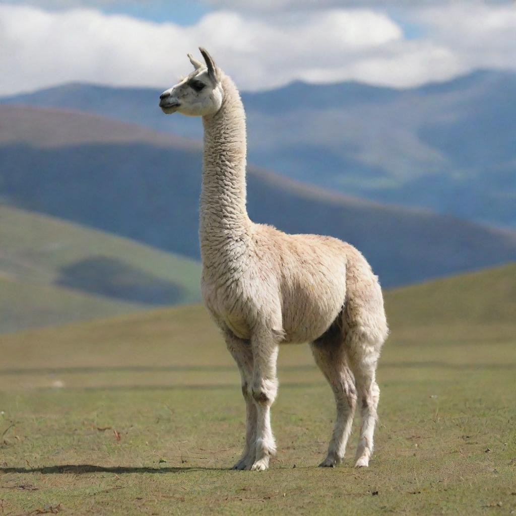 Updated image: a llama standing sideways, captured from a distance