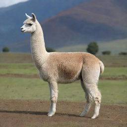 Updated image: a llama standing sideways, captured from a distance