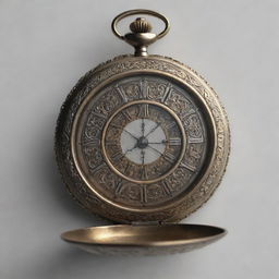 Generate an image of a unique, intricately designed antique pocket watch.