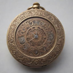 Generate an image of a unique, intricately designed antique pocket watch.