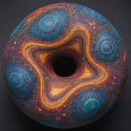 A unique, unidentifiable object with multiple vibrant colors, intricate patterns, and an otherworldly shape.