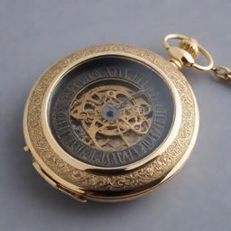 Generate an intricately detailed Victorian pocket watch with golden engraving, opened to reveal a beautifully crafted clock face