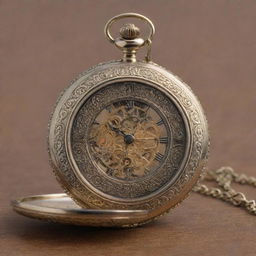 Generate an intricately detailed Victorian pocket watch with golden engraving, opened to reveal a beautifully crafted clock face