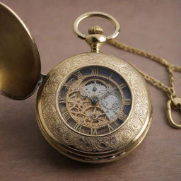 Generate an intricately detailed Victorian pocket watch with golden engraving, opened to reveal a beautifully crafted clock face