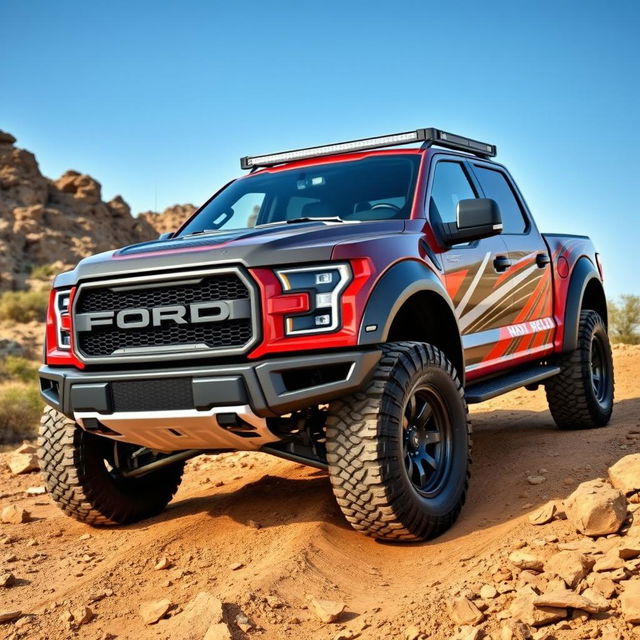 A Ford Raptor R featuring a modified body inspired by the Expedition Tremor, showcasing aggressive styling and robust design elements