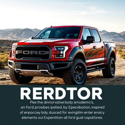 A Ford Raptor R featuring an innovative body design inspired by the Expedition Max, combining the muscular aesthetics of the Raptor with the spacious design elements of the Expedition