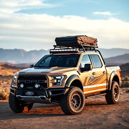 A Ford Raptor R featuring a customized body inspired by the Expedition Max, specifically designed for overlanding adventures