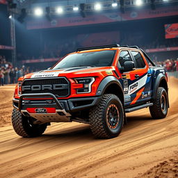 A Ford Raptor R featuring a modified body inspired by the Expedition Max, designed specifically for rally racing