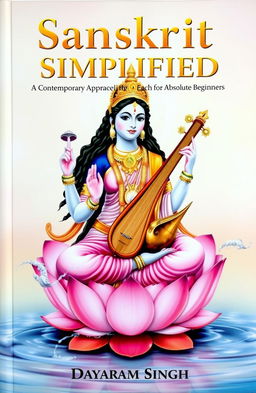 A beautifully detailed depiction of Goddess Saraswati, the Hindu goddess of knowledge and arts, adorned in traditional attire with intricate gold jewelry