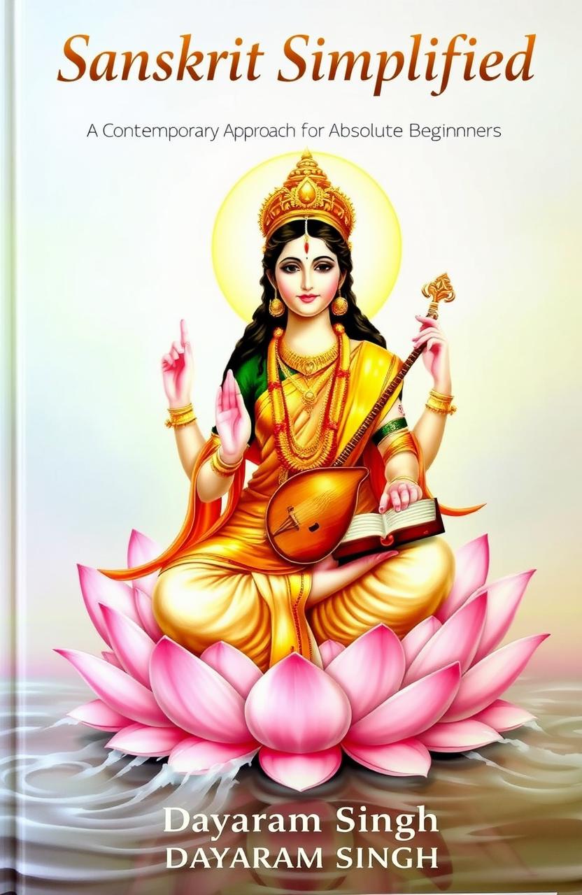 A beautifully detailed depiction of Goddess Saraswati, the Hindu goddess of knowledge and arts, adorned in traditional attire with intricate gold jewelry