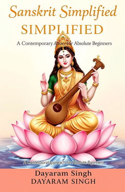 A beautifully detailed depiction of Goddess Saraswati, the Hindu goddess of knowledge and arts, adorned in traditional attire with intricate gold jewelry