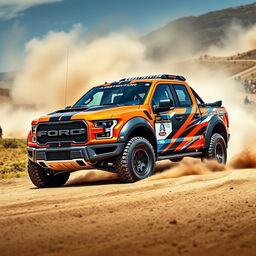 A Ford Shelby Raptor featuring a modified body inspired by the Expedition Max, designed for high-performance rally racing