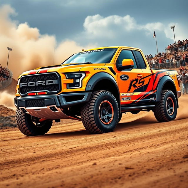 A Ford Shelby Raptor featuring a modified body inspired by the Expedition Max, designed for high-performance rally racing