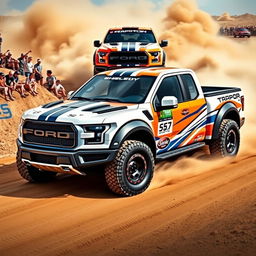 A Ford Shelby Raptor featuring a modified body inspired by the Expedition Max, designed for high-performance rally racing