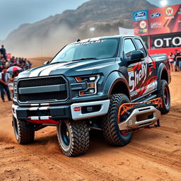 A Ford Shelby F-150 featuring a customized body inspired by the Expedition Max, specially built for rally racing