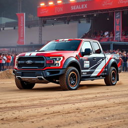 A Ford Shelby F-150 featuring a customized body inspired by the Expedition Max, specially built for rally racing
