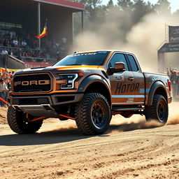 A Ford Raptor R featuring a customized body inspired by the Expedition Max, designed for rally racing