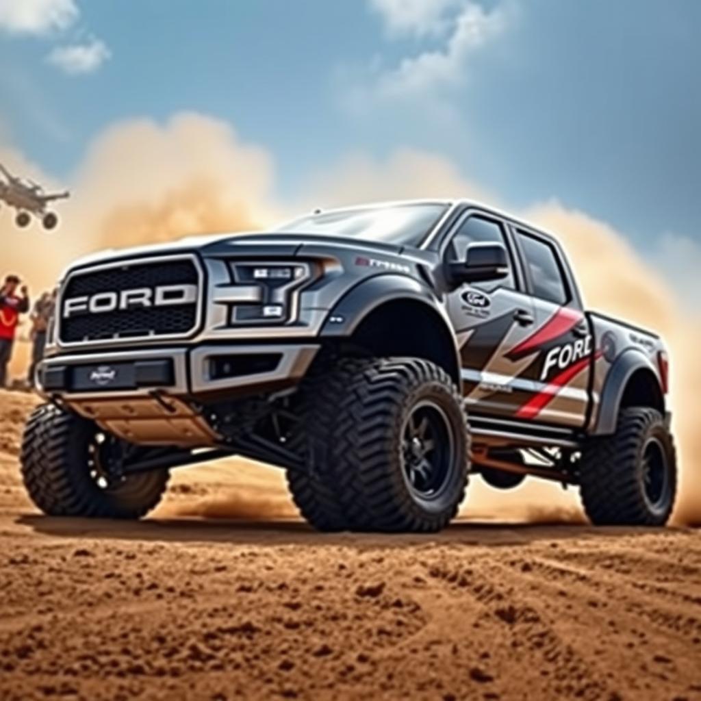 A Ford Raptor R featuring a customized body inspired by the Expedition Max, equipped with 33-inch rugged tires designed for off-road performance