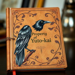 A beautifully illustrated sketchbook titled 'Property of Yuto-kai', featuring a majestic crow perched on the edge of the cover