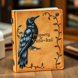 A beautifully illustrated sketchbook titled 'Property of Yuto-kai', featuring a majestic crow perched on the edge of the cover