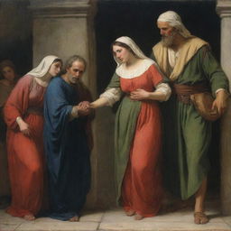 Depiction in Carl Bloch's style of the biblical scene of the adulterous woman