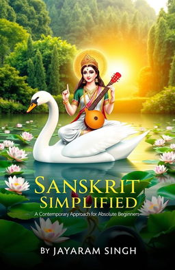 A serene depiction of Goddess Saraswati, the Hindu goddess of knowledge, music, art, wisdom, and learning