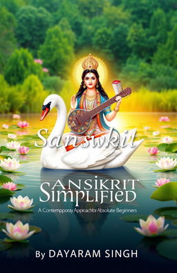 A serene depiction of Goddess Saraswati, the Hindu goddess of knowledge, music, art, wisdom, and learning