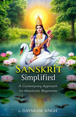 A serene depiction of Goddess Saraswati, the Hindu goddess of knowledge, music, art, wisdom, and learning