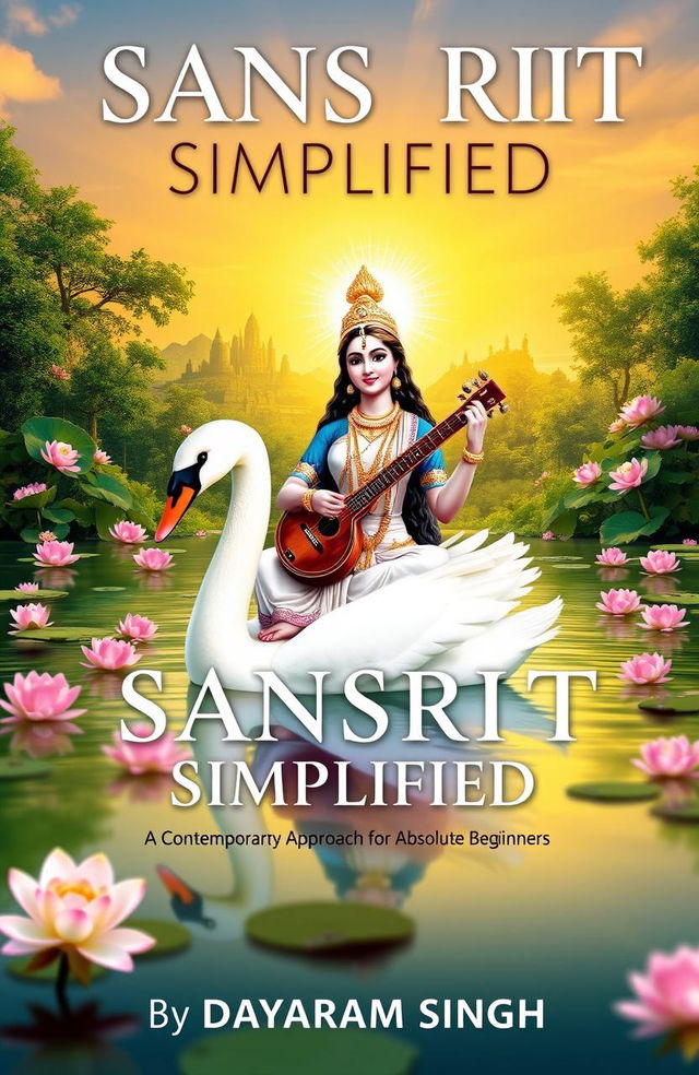 A serene depiction of Goddess Saraswati, the Hindu goddess of knowledge, music, art, wisdom, and learning