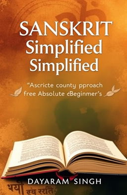 A book cover design for a title 'Sanskrit Simplified' with the subtitle 'A Contemporary Approach for Absolute Beginners' by Dayaram Singh