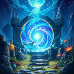 A stunning illustration of a mystical portal that connects to other worlds, set in a fantastical landscape