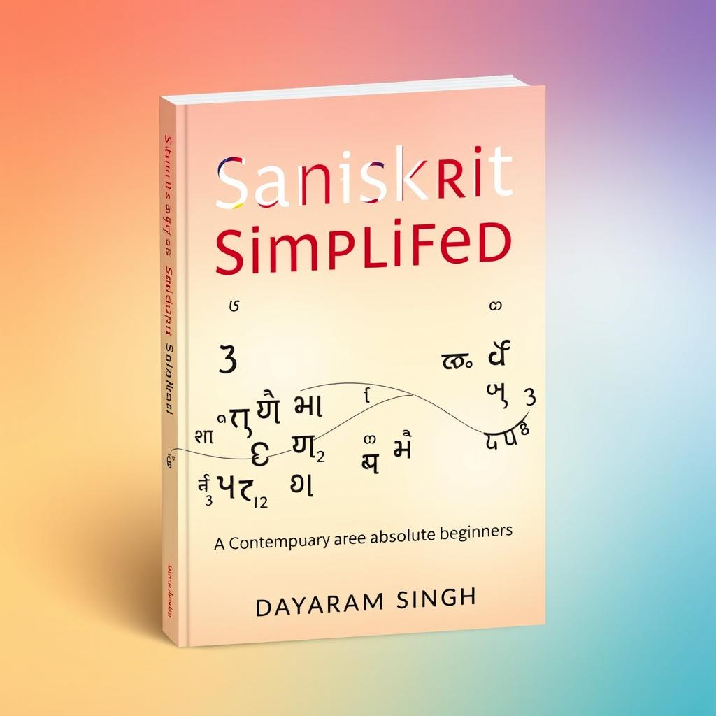 A book cover design for 'Sanskrit Simplified' featuring the Dvanagari alphabets prominently